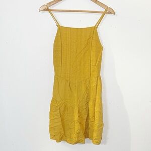 Wild Fable mustard yellow mini drop waist floral cotton summer smock back dress